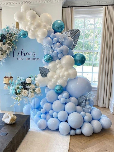 

CHOCOZONE Pack Of 101 Blue & White Birthday Decoration Macron Balloons