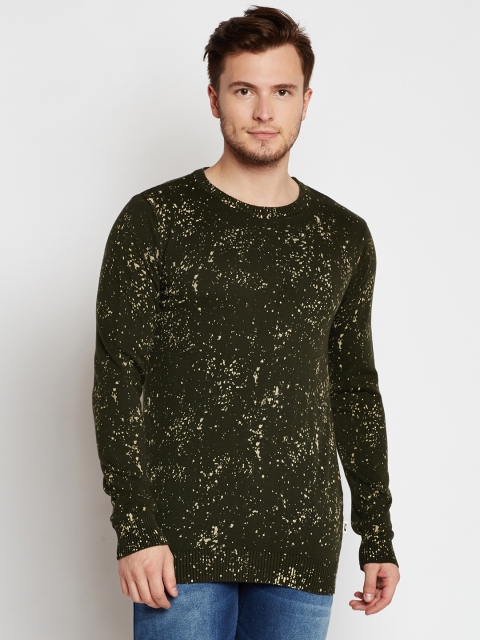 

Jack & Jones Men Olive Green & Beige Printed Pullover