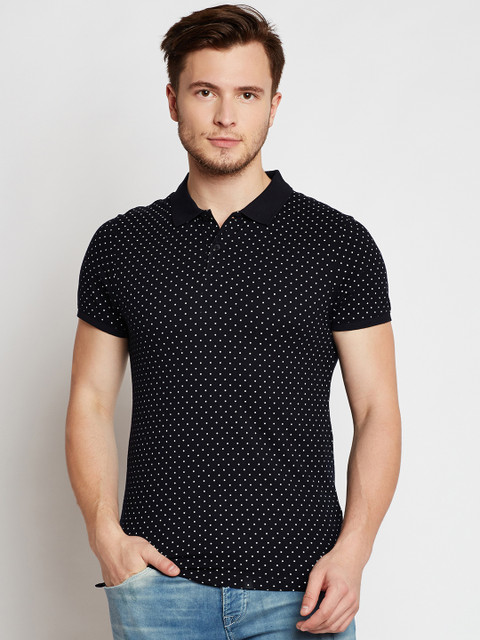 

Jack & Jones Men Navy & White Printed Polo Collar T-shirt, Navy blue