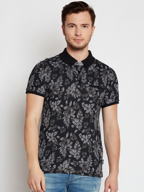 

Jack & Jones Men Black & Grey Printed Polo Collar T-shirt