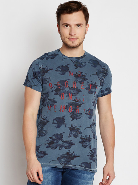 

Jack & Jones Men Blue Printed Round Neck T-shirt