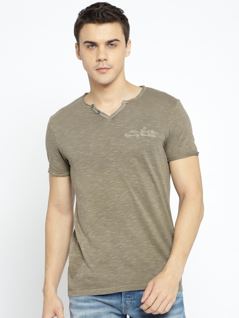 

Jack & Jones Men Olive Green Solid Round Neck T-shirt