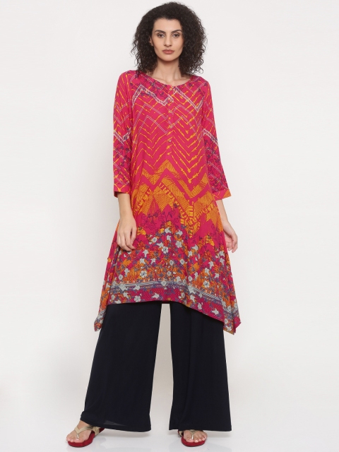 

Global Desi Women Pink Printed A-Line Kurta