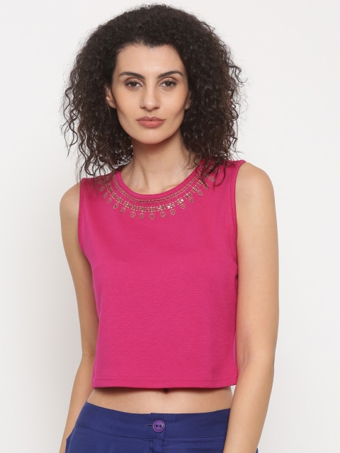 

Global Desi Women Magenta Solid Crop Top