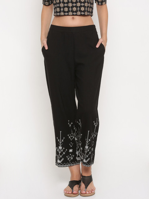 

Global Desi Women Black Solid Straight Palazzos