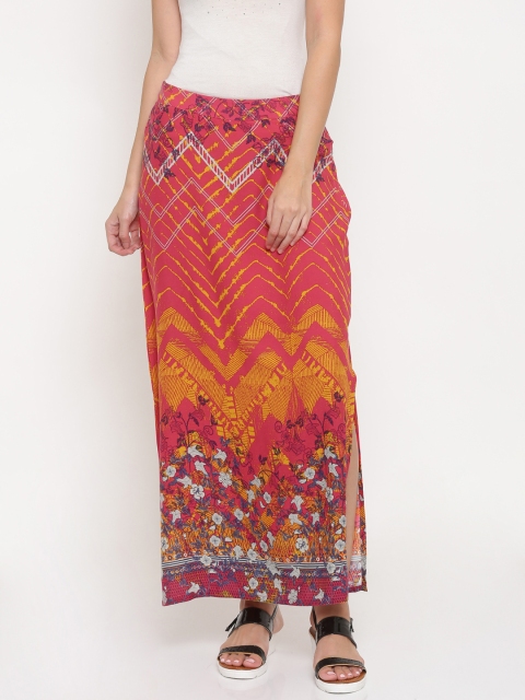 

Global Desi Women Pink & Yellow Printed Maxi Skirt