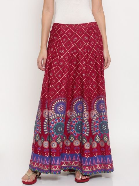 

Global Desi Women Red & Blue Printed Maxi Skirt