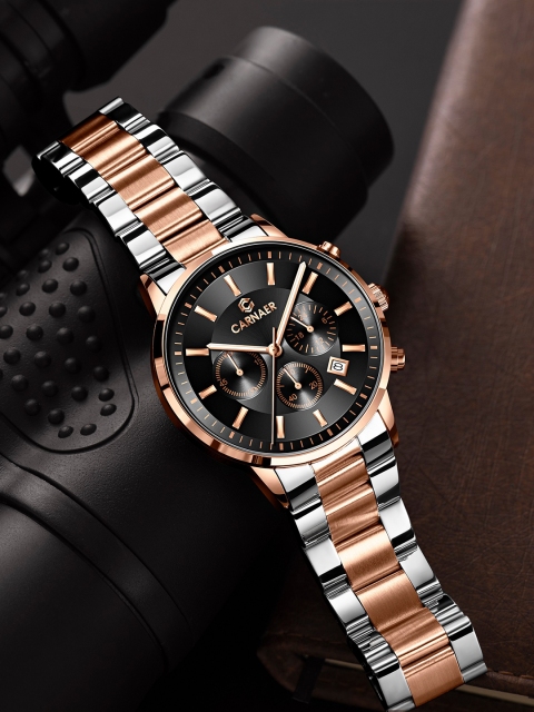

Carnaer Men Dial & Stainless Steel Bracelet Style Straps Analogue Chronograph Watch, Rose gold