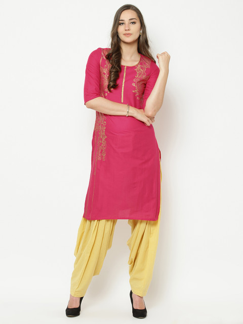 

AURELIA Women Pink Printed Straight Kurta