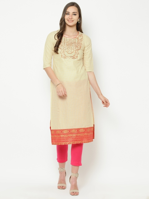 

AURELIA Women Cream-Coloured Checked Straight Kurta