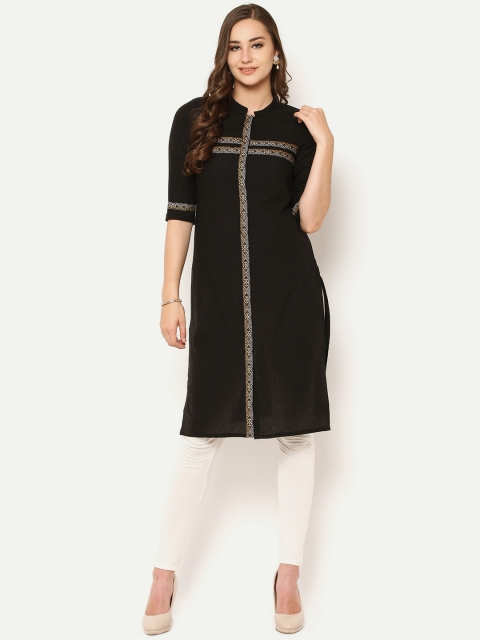 

AURELIA Women Black Solid Straight Kurta, Na