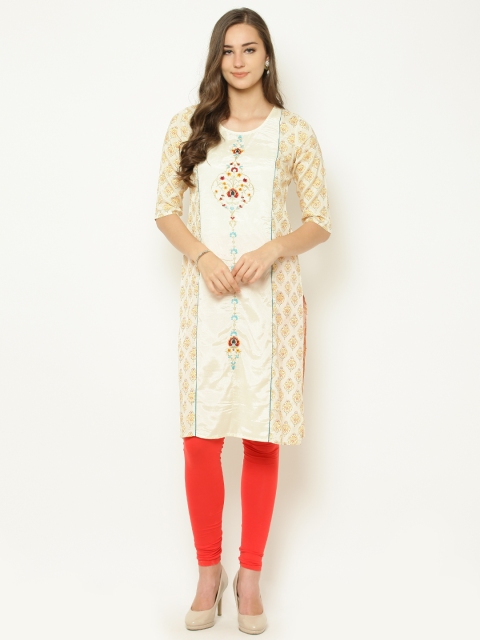 

AURELIA Women Off-White Printed Straight Kurta