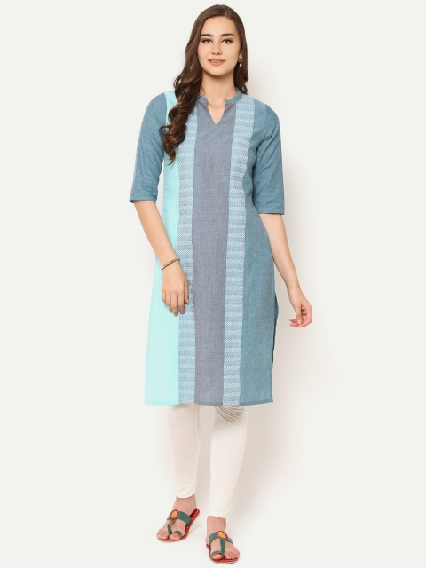 

AURELIA Women Blue Woven Design Straight Kurta