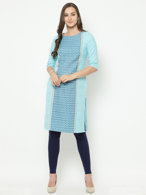 

AURELIA Women Blue Woven Design Straight Kurta