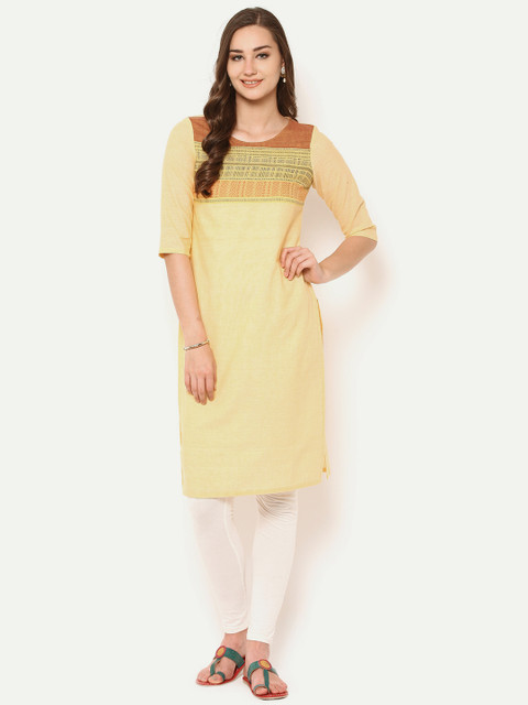 

AURELIA Women Yellow Solid Straight Kurta