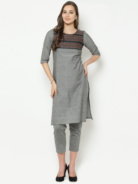 

AURELIA Women Grey Woven Design Straight Kurta