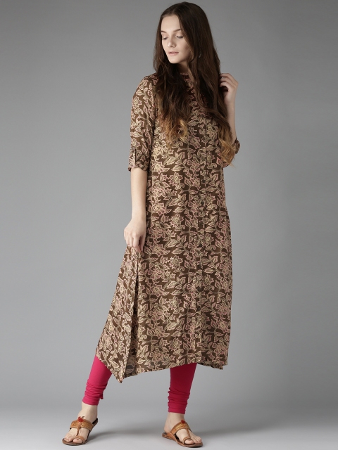 

HERE&NOW Women Brown & Beige Printed A-Line Kurta