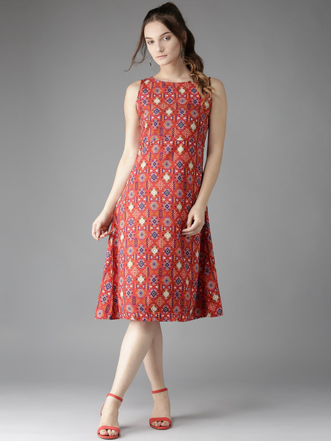 

HERE&NOW Women Red Printed A-Line Dress