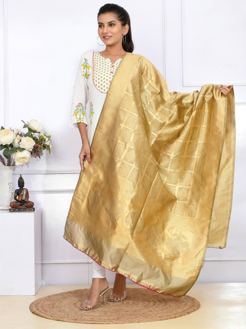 

Kesarya Women Gold-Toned Ethnic Motifs Woven Design Pure Silk Dupatta with Zari