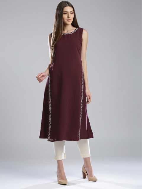 

W Women Burgundy Solid A-Line Kurta