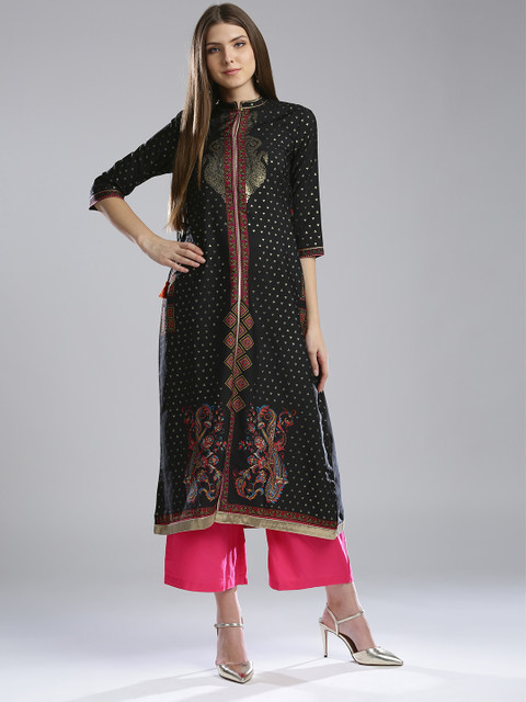 

W Women Black Printed A-Line Kurta