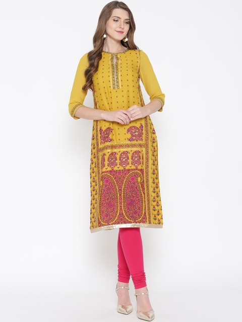 

W Women Mustard Yellow Paisley Print Straight Kurta