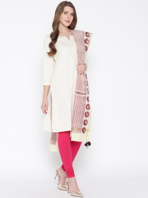 

W White & Burgundy Printed Dupatta