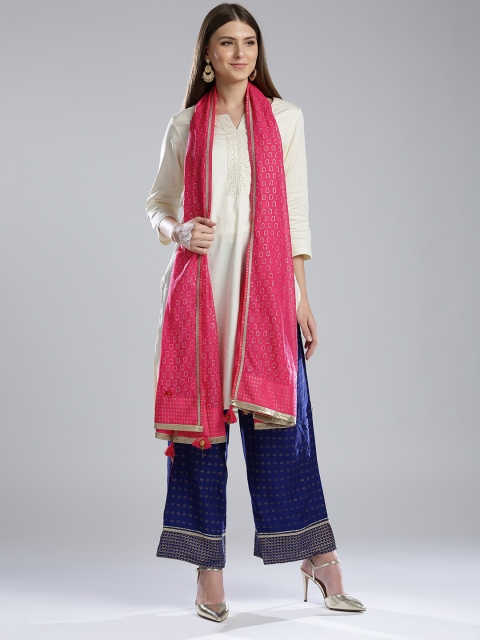 

W Pink & Golden Printed Dupatta