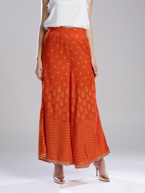 

W Women Orange Flared Printed Palazzos