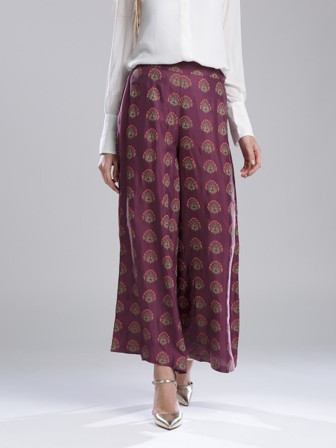 

W Women Purple Printed Flared Palazzos