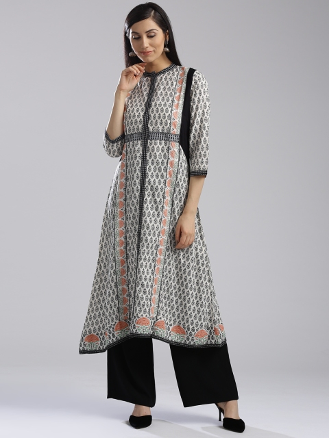 

W Women Off-White & Black Printed A-Line Kurta