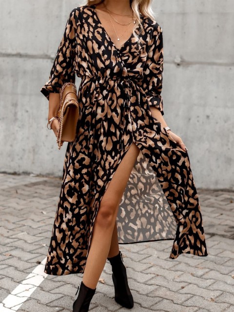 

BoStreet Women Brown Animal Print Maxi Dress