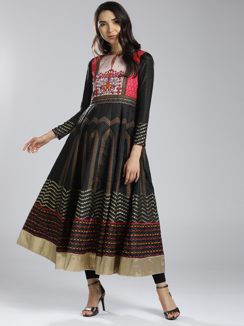 

W Women Black Printed Anarkali Kurta