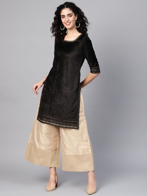 

W Women Black Printed Straight Kurta