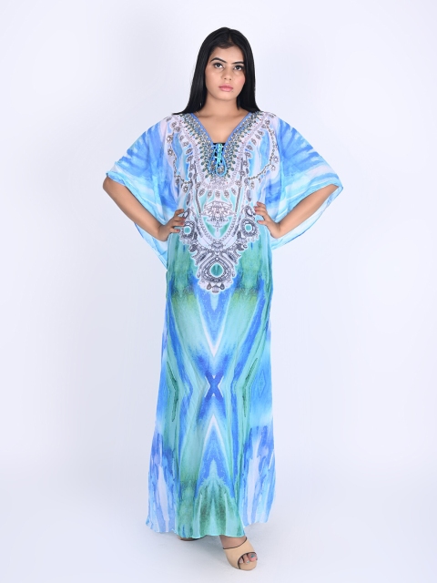 

Rajoria Instyle Women Blue & Green Georgette Kaftan Dress