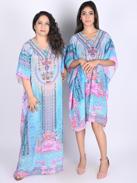 

Rajoria Instyle Set of 2 Blue & Pink Floral Georgette Ethnic A-Line Dress