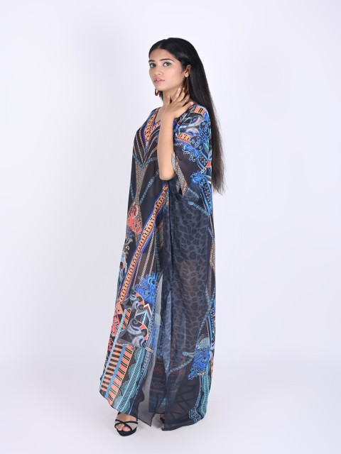 

Rajoria Instyle Black Tie-Up Neck Georgette Ethnic Maxi Maxi Dress