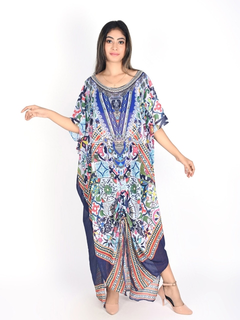 

Rajoria Instyle Blue & Orange Georgette Ethnic Kaftan Maxi Dress