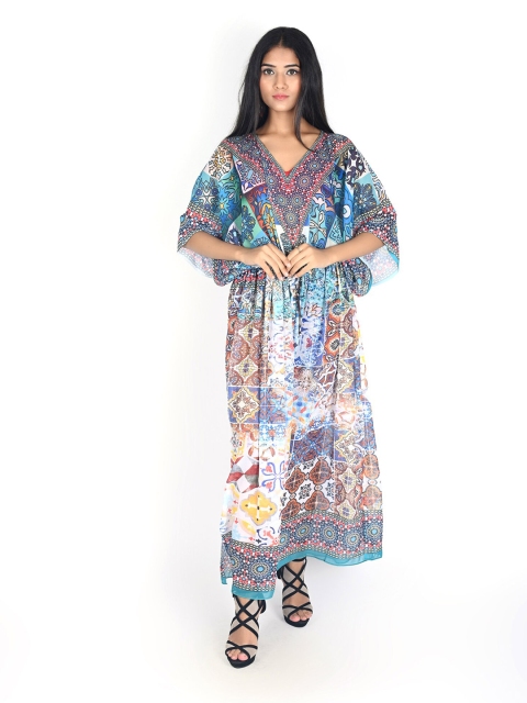 

Rajoria Instyle Blue & Pink Georgette Ethnic Kaftan Maxi Dress