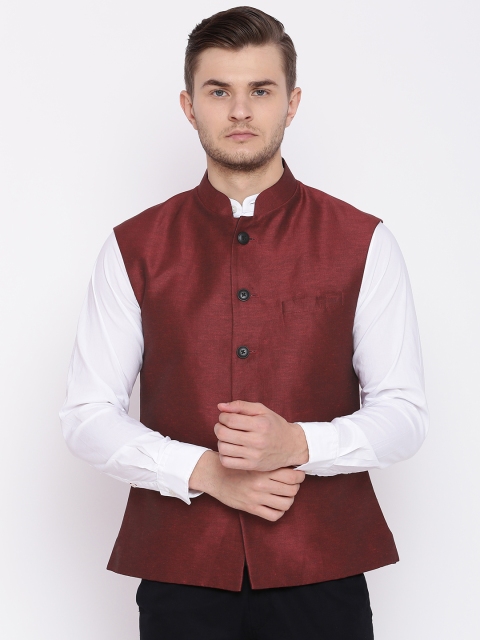 

Raymond Maroon Contemporary Fit Woven Design Nehru Jacket