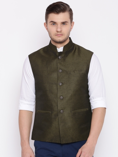 

Raymond Olive Green Contemporary Fit Nehru Jacket