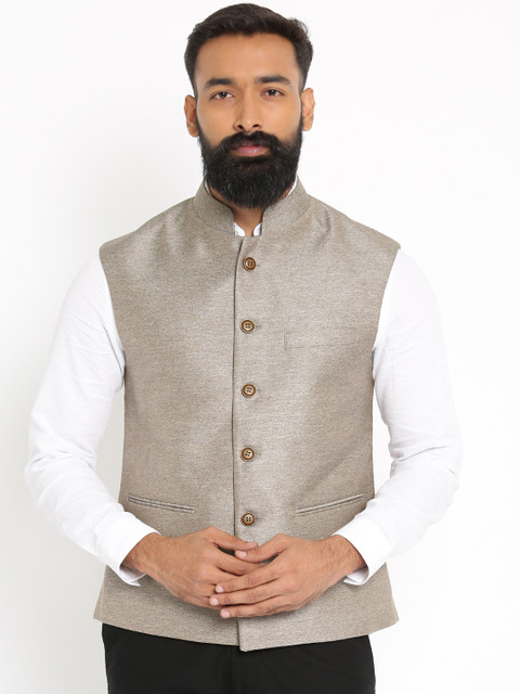 

Raymond Beige Self-Design Nehru Jacket