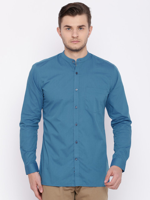

Raymond Men Blue Contemporary Regular Fit Solid Semi-Formal Shirt