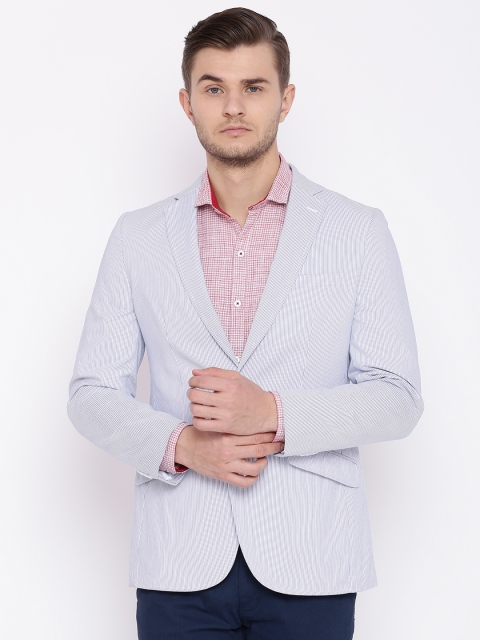 

Raymond Men White & Blue Slim Fit Single-Breasted Formal Blazer