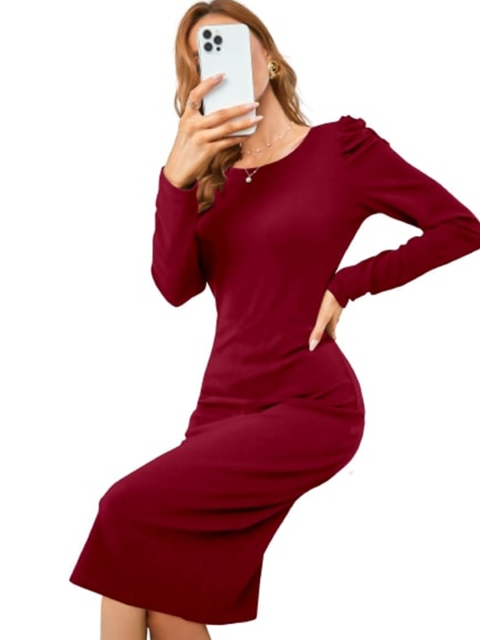 

LOOKFIELD Maroon Sheath Midi Dress