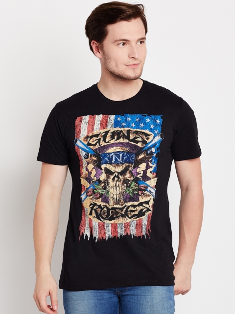 

Free Authority Men Charcoal Black Guns & Roses Printed T-shirt