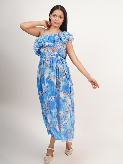 

Rajoria Instyle Women Blue & White One Shoulder Georgette Maxi Dress