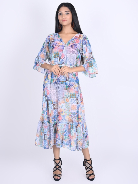 

Rajoria Instyle Women Blue & Coral Georgette Midi Dress