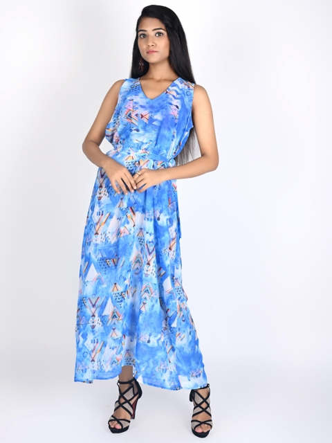 

Rajoria Instyle Women Blue Floral Georgette Maxi Maxi Dress
