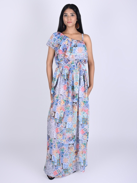 

Rajoria Instyle Women Blue & Coral One Shoulder Georgette Maxi Maxi Dress